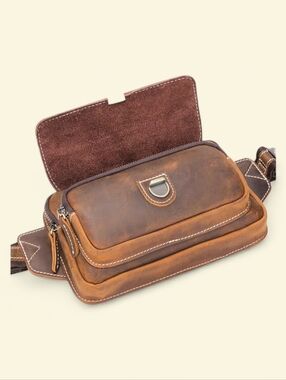 Kattee Brown Leather Sling Bag - Compact Everyday Carry